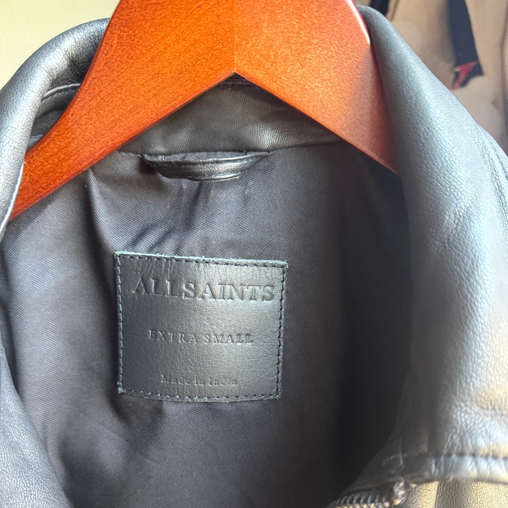 All Saints Black Leather Shirt Jacket - Picture 5 of 7